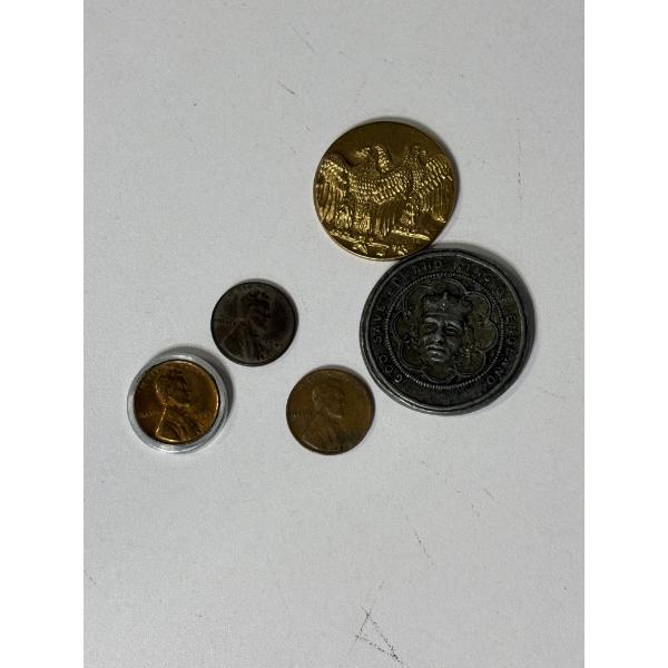 Wheat Pennies & Tokens - 3 Wheat Pennies - 1937, 1944 & 1949 - Tokens