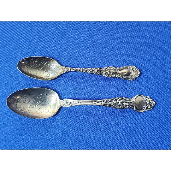 2 - Vintage Collectible Engraved Sterling Silver Spoons - TW: 41.0g