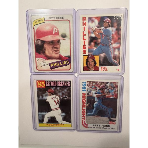 4 - Pete Rose Vintage Baseball Cards In Protective Holders - High Grade Cards