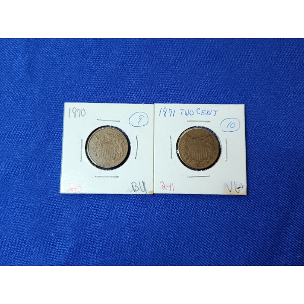 2- United States Two-Cent Pieces: 1870 BU and 1871 VG+
