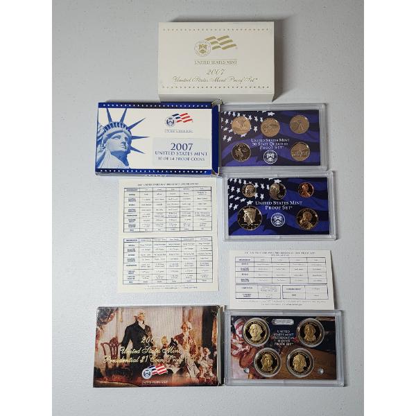 2007 United States Mint Proof Set Including Presidential Dollars Set with Original Box & COA