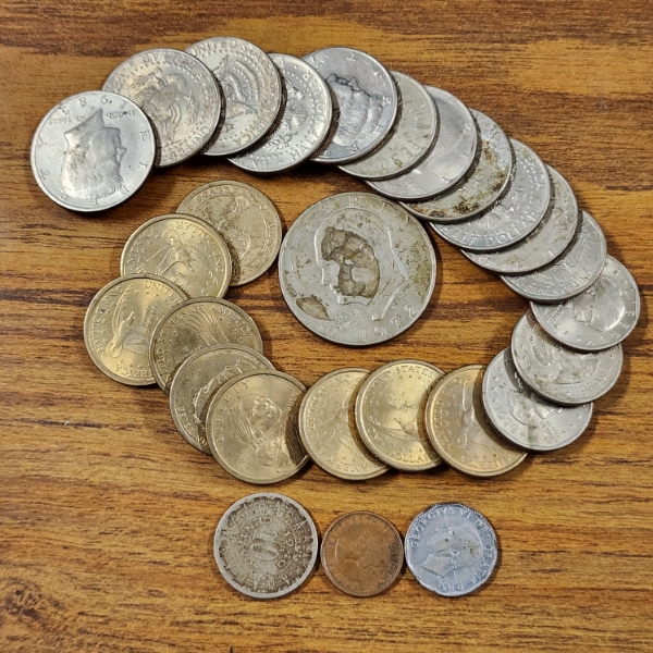 $19 Face Value in Assorted United States Dollar & Half Dollar Coins With Three Foreign Coins