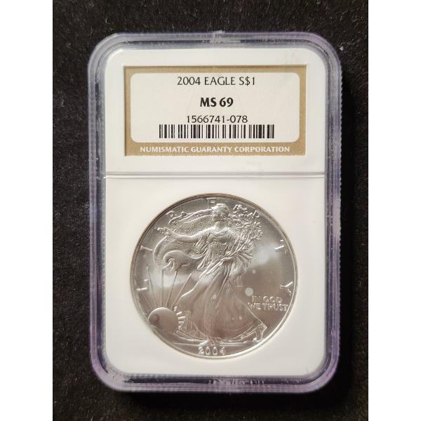 2004 Silver American Eagle Round Graded MS69 by NGC