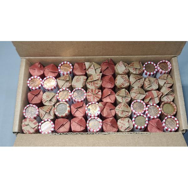 Box Of Assorted Rolls Of Lincoln Wheat, Lincoln Memorial & Indian Head Cents - Face Value: $25.00