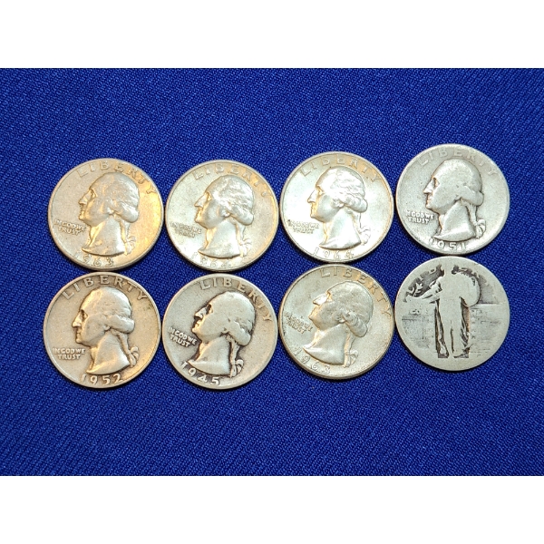 Assorted Years 90% Silver Washington and Standing Liberty Quarters - Face Value: $2.00