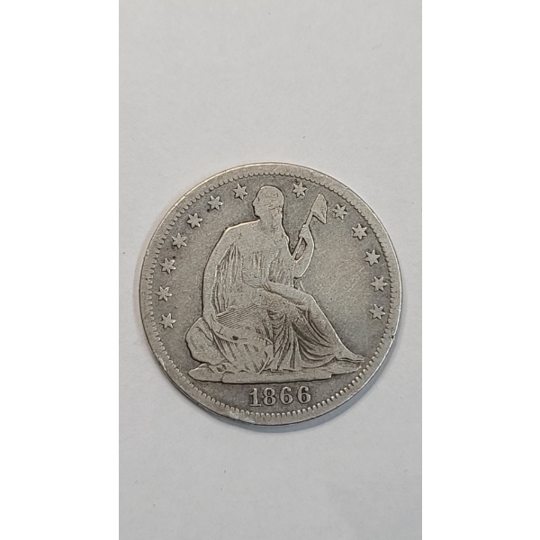 United States 1866 Seated Liberty 90% Silver Half Dollar