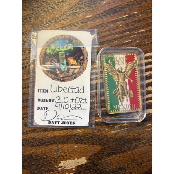 2022 3 Troy Oz. Bar - Libertad Davy Jones Mexico - Plata Pura