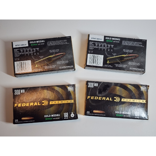 4 Full Boxes of Federal Premium Gold Medal 308 Winchester Ammunition - 80 Rounds Total