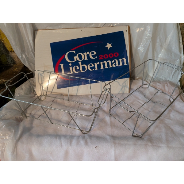 Vintage Gore Poster And 2 Metal Chafing Racks