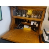 Image 3 : Antique Oak Combination Desk  /  Shelved Cabinet  With Unique Curved Drop  Down Door.  