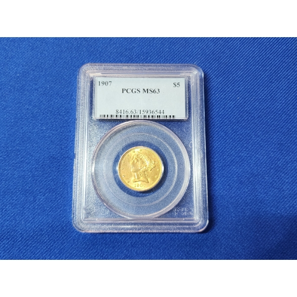 1907 PCGS MS 63 United States Liberty Head $5 Gold Eagle 