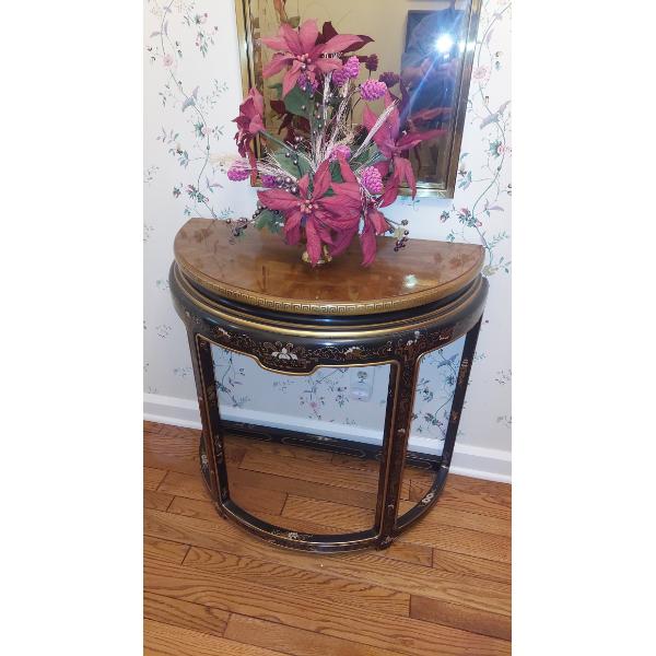 Group As Shown - Elegant Design & Inlayed 32" by 16" Half Round Console Table With Floral Vase Incl