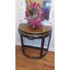 Image 1 : Group As Shown - Elegant Design & Inlayed 32" by 16" Half Round Console Table With Floral Vase Incl