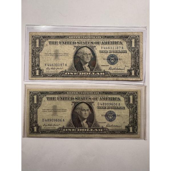2 - 1957 United States Washington $1.00 Silver Certificates In Protective Holders 