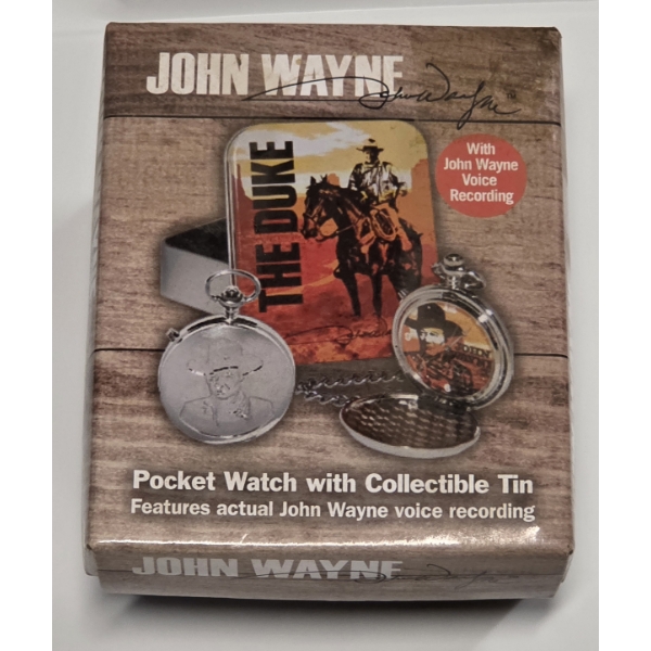 New! John Wayne Pocket Watch In Collectible Tin- Features John Waynes Actual Voice Recording!