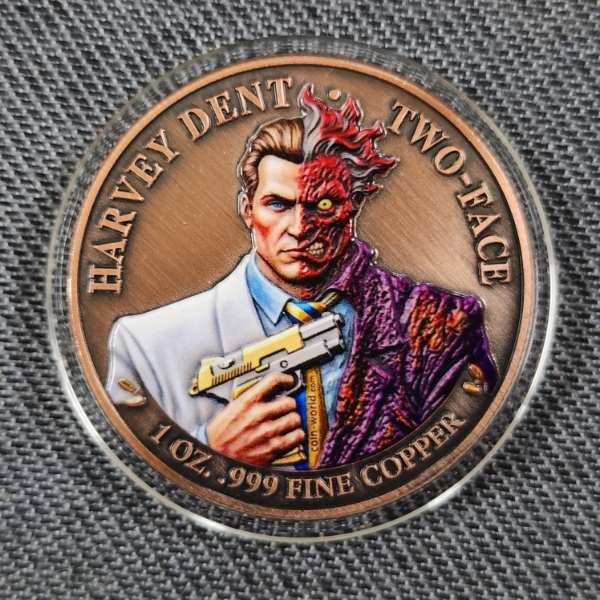 Two Sided DC Harvey Dent Two Face One Troy Ounce 99.9% Pure Copper Round ~ CROSSED OUT PEACE DOLLAR!