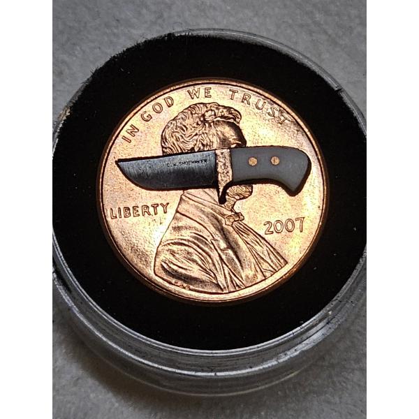 Unique 2007 Lincoln Penny with Tiny Knife Carved In