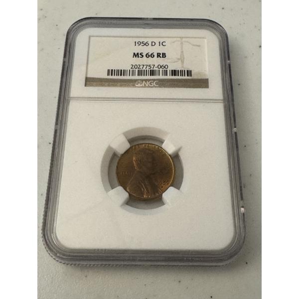Incredible 1956 - D Lincoln One Cent MS 66 RB - Graded By NGC - Red Brown Penny
