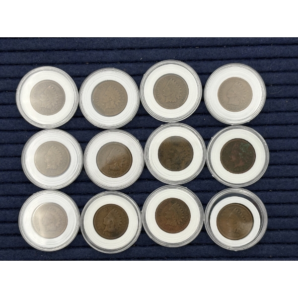 12 United States Indian Head Pennies, Various Years