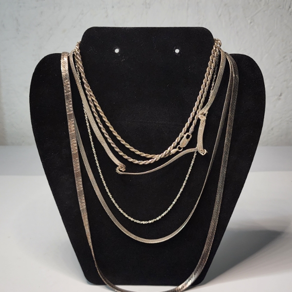 Assortment of Sterling Silver Necklaces, Various Styles and Lengths, See Photos, TW: 66.0g