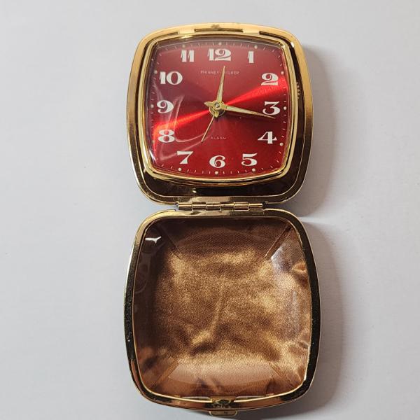 Vintage Phinney Walker Folding Clock with Red & Gold-Tone Accents