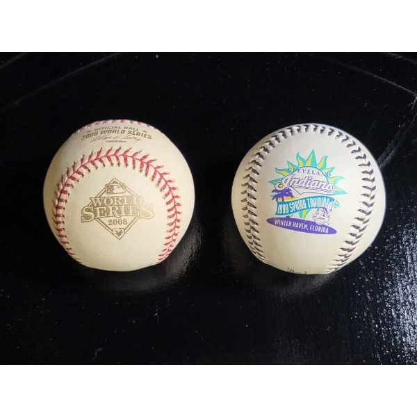  Two Collectors Baseballs Including 1999 Indians Spring Training & 2008 World Series 