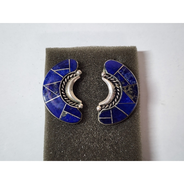 Southwestern/Native-Inspired Sterling Silver Blue Lapis Inlay Earrings - TW: 15.2g