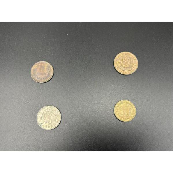 4 Foreign Coins - Japanese Yen 10 cents - 1980 Barbados 25 cent piece - UK Half Penny 1959 
