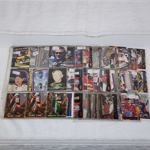12 Binder Pages of Assorted Racing & Nascar Trading Cards