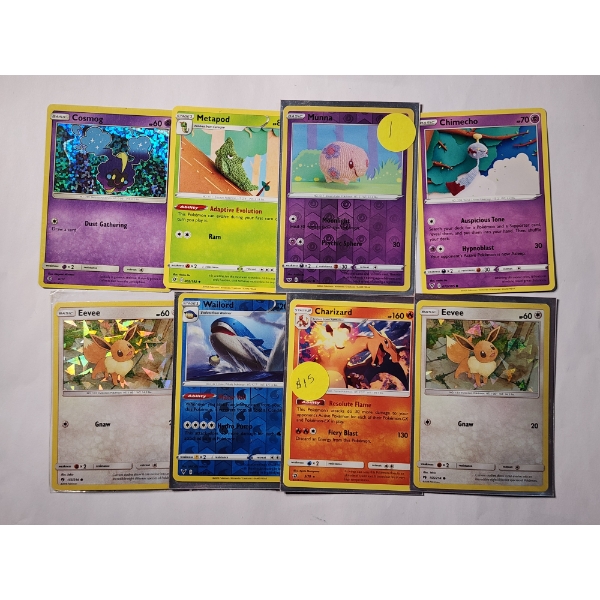 Eight Assorted Pokemon Trading Cards Ft. Rare, Reverse Holo's & Promo Holo's