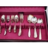 Image 7 : Nice Assortment of Silver-Plated Flatware, Heart-Shaped Goblets, in Wooden Holder ~ 5lbs