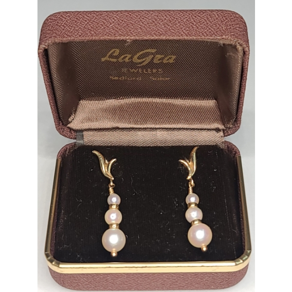 Pair Of 14K Yellow Gold Drop Earrings Featuring Small Pearls & Beads - Weight: 3.1g