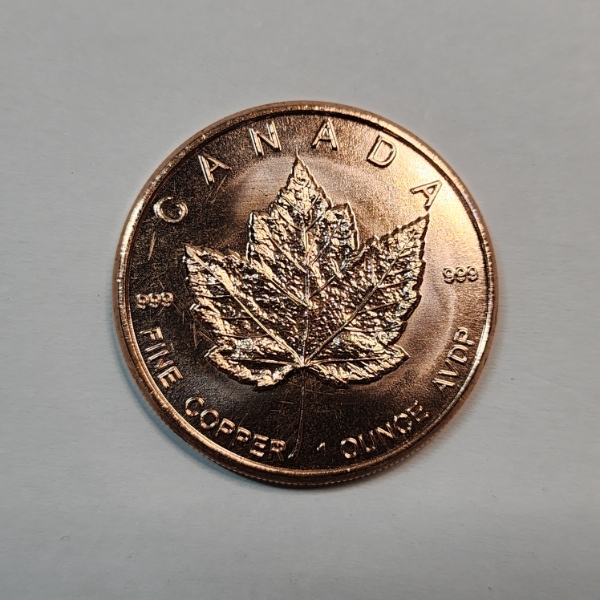 Canadian Maple Leaf Design 1 ADVP oz .999 Fine Copper Round