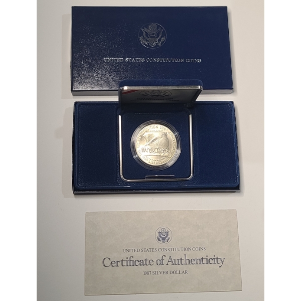 1987 United States Constitution Bicentennial Commemorative 90% Silver Dollar In Original Packaging