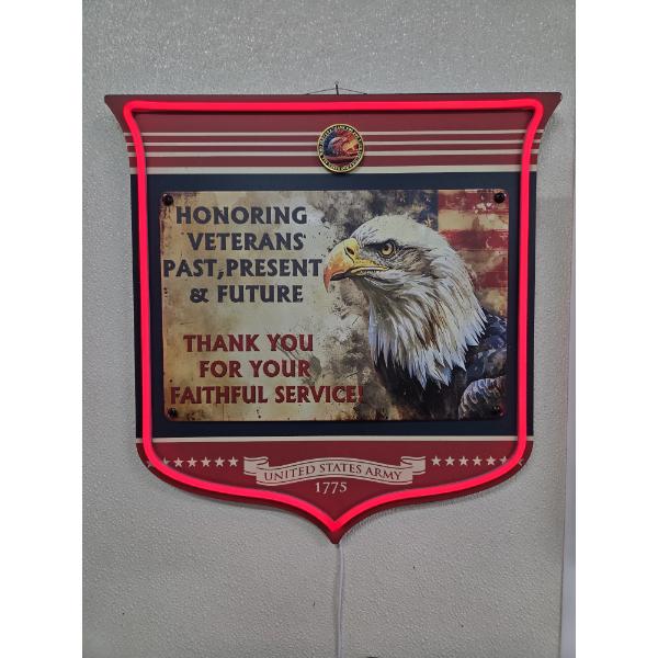 New 16'' Honoring Veterans Lighted Neon Plaque With Collector Coin 