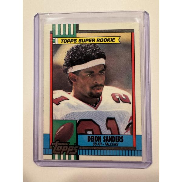 1990 Topps DEION SANDERS ROOKIE Football Card In Protective Holder - Mint Condition - High Grade