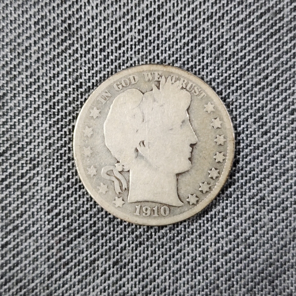 1910 United States 90% Silver Barber Quarter