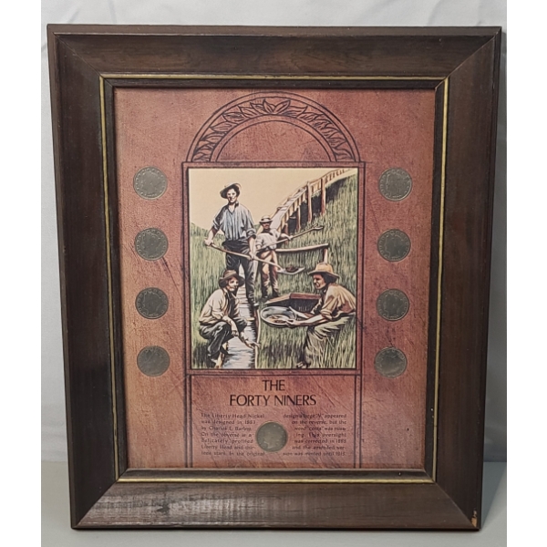 Vintage Framed 12" x 10" "The Forty Niners" Liberty "V" Nickels - Face Value: $0.45