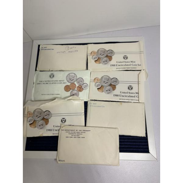 U.S. Mint Uncirculated sets in envelopes - 1975 (2)- 1989 - 1988 (3) - 1972 - Missing Dimes 