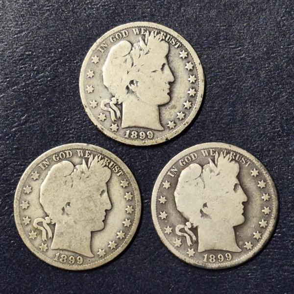 3 Pcs Halve Dollars - 1899  P/O/S Barber Halves - Liberty Head (50c)