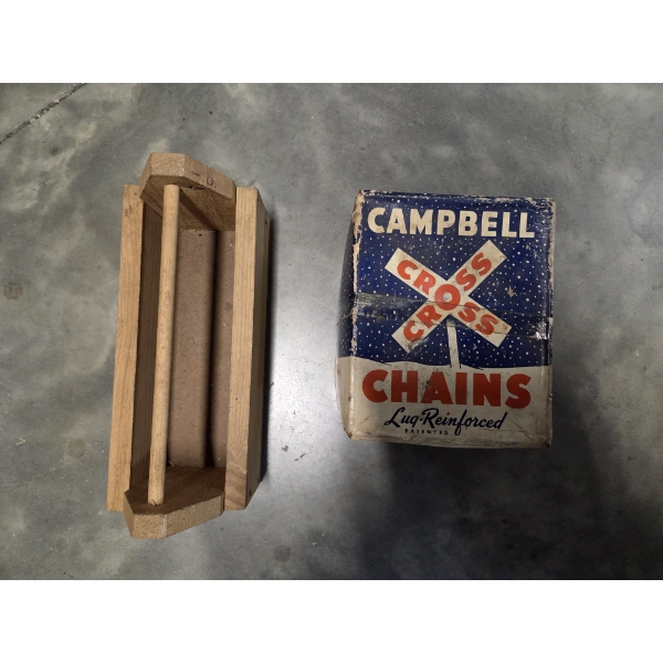 Vintage Campbell Tire Chains, Like New! & 5''x12'' Wooden Tool Caddy