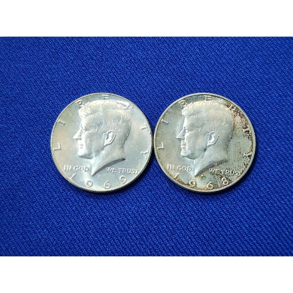 x2 40% Silver Kennedy Half Dollars: 1969 & 1968 Face Value: $1.00