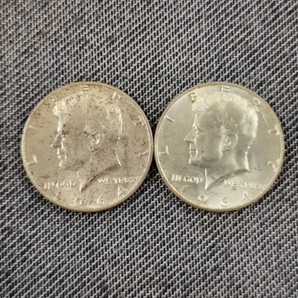 Two 1964 United States 90% Silver Kennedy Half Dollars ~ $1.00 Face Value