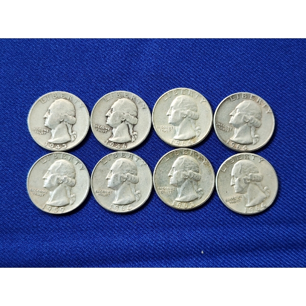 Assorted Years Silver Washington Quarters Face Value $2.00