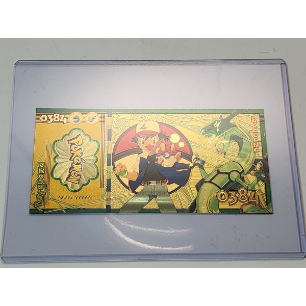RARE 1996 Pokémon 999999 Gold Foil Note - Rayquaza - Mint Condition in Protective Holder            