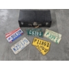 Image 1 : Vintage Leather 23''x12'' Suitcase In Great Condition Inside! & License Plate Collection