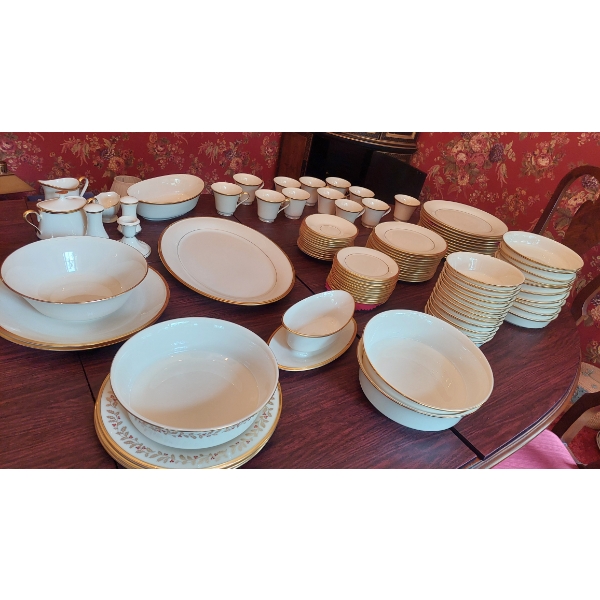 See Pictures - Large Set - Most 12 Pcs Each - Vintage Beige With Gold Edge China - As Pictured Only 