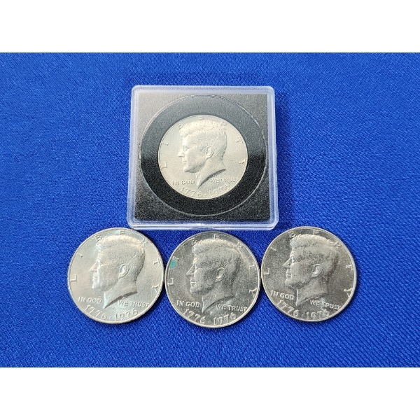 x4 1976 Bicentennial Kennedy Half Dollars, One in Nice Holder