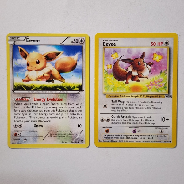 Two Vintage Non Holo Pokemon Trading Cards Featuring Eevee 80/111 & 51/64