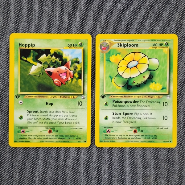 Two Non Holo Vintage 1ST EDITION Pokemon Trading Cards ~ Hoppip 61/111 & Skiploom 49/111